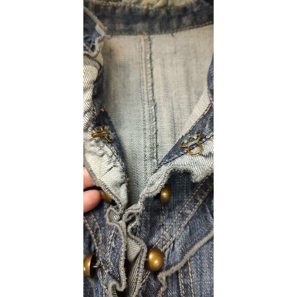 Womens Denim Vest Jean Vest Ruffled Collar Button Front Rustic Boho Size M - Picture 5 of 10